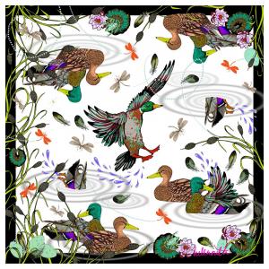 Ducking and Diving silk scarf flat