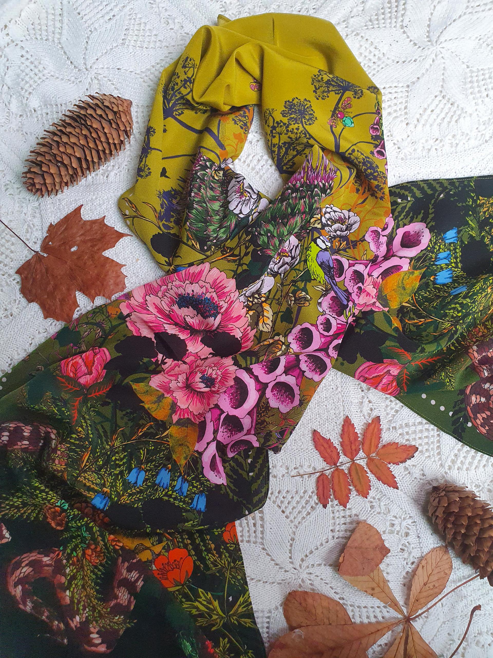 Poison Botanical Skinny Scarf by Helen Ruth Scarves, hand made in Scotland