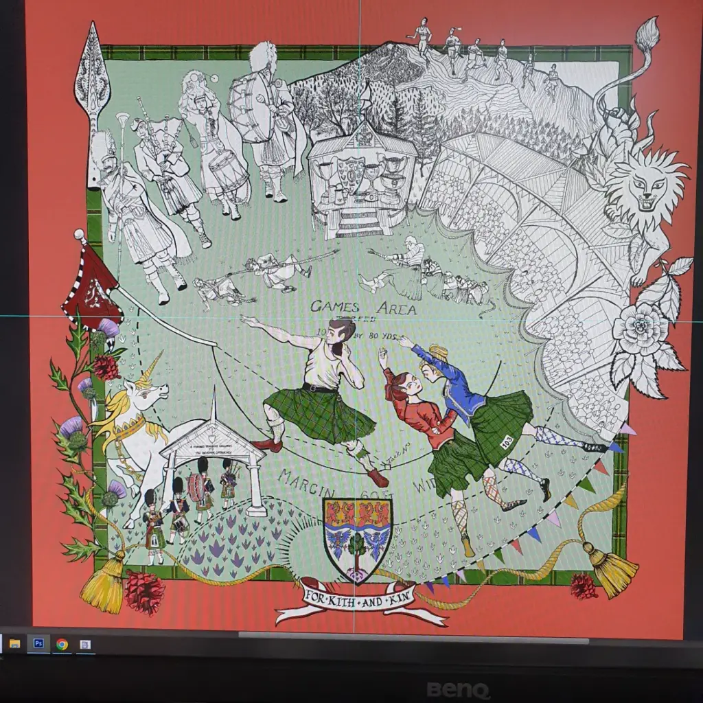 Colour Screenshot the Braemar Highland Games scarf designed by Helen Ruth Scarves