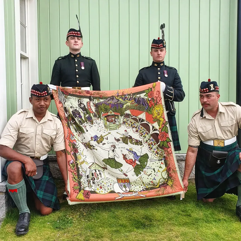 Royal Scots Guards hold the Braemar Highland Games Scarf by Helen Ruth